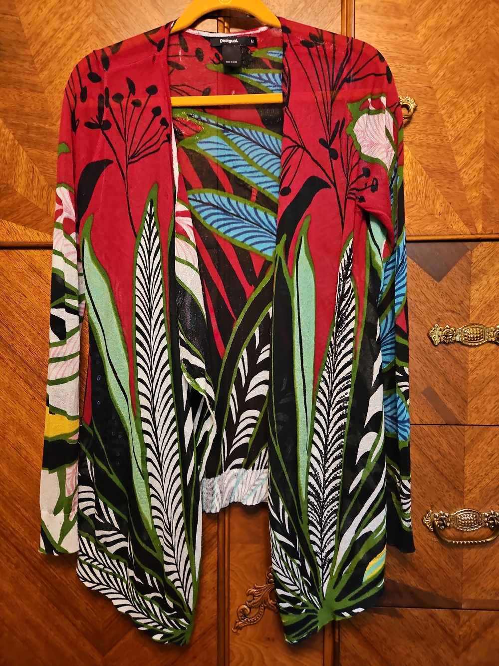 Desigual Red Botanical Size Medium Open-Front Cardigan